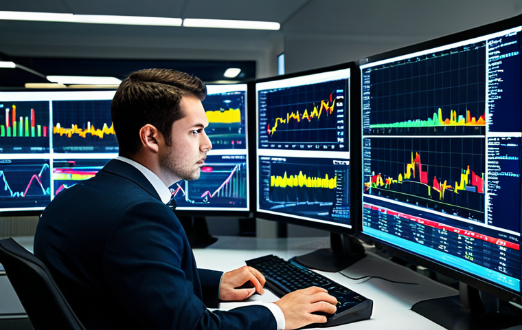 A professional financial analyst, fully clothed in a modest business suit, intently studying complex financial charts and real-time market data displayed on multiple large screens in a modern, well-lit trading room. The atmosphere is focused and analytical, with a subtle glow from the monitors. The image emphasizes data integrity and the professional pursuit of market understanding.